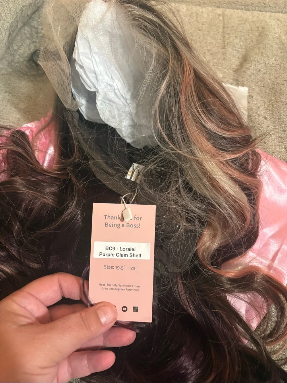 Women's Brown Wig with Rose-Gold Highlights - Natural Wave Finish